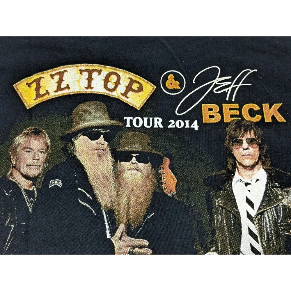 ZZ TOP &‎ JEFF BECK TOUR 2014 Men XL Black Double-Sided The Very Baddest T-Shirt